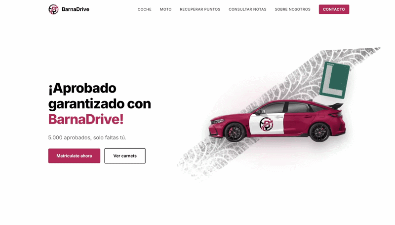 Captura de la web de Autoescuela Barnadrive en Barcelona