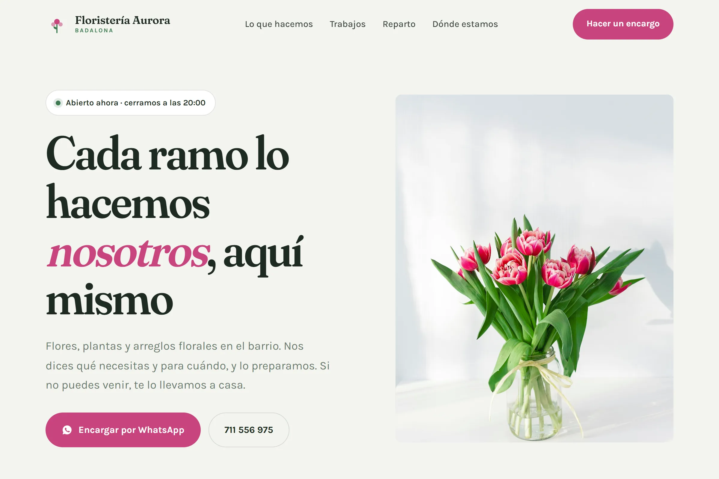 Captura de la web de Floristería Aurora en Barcelona