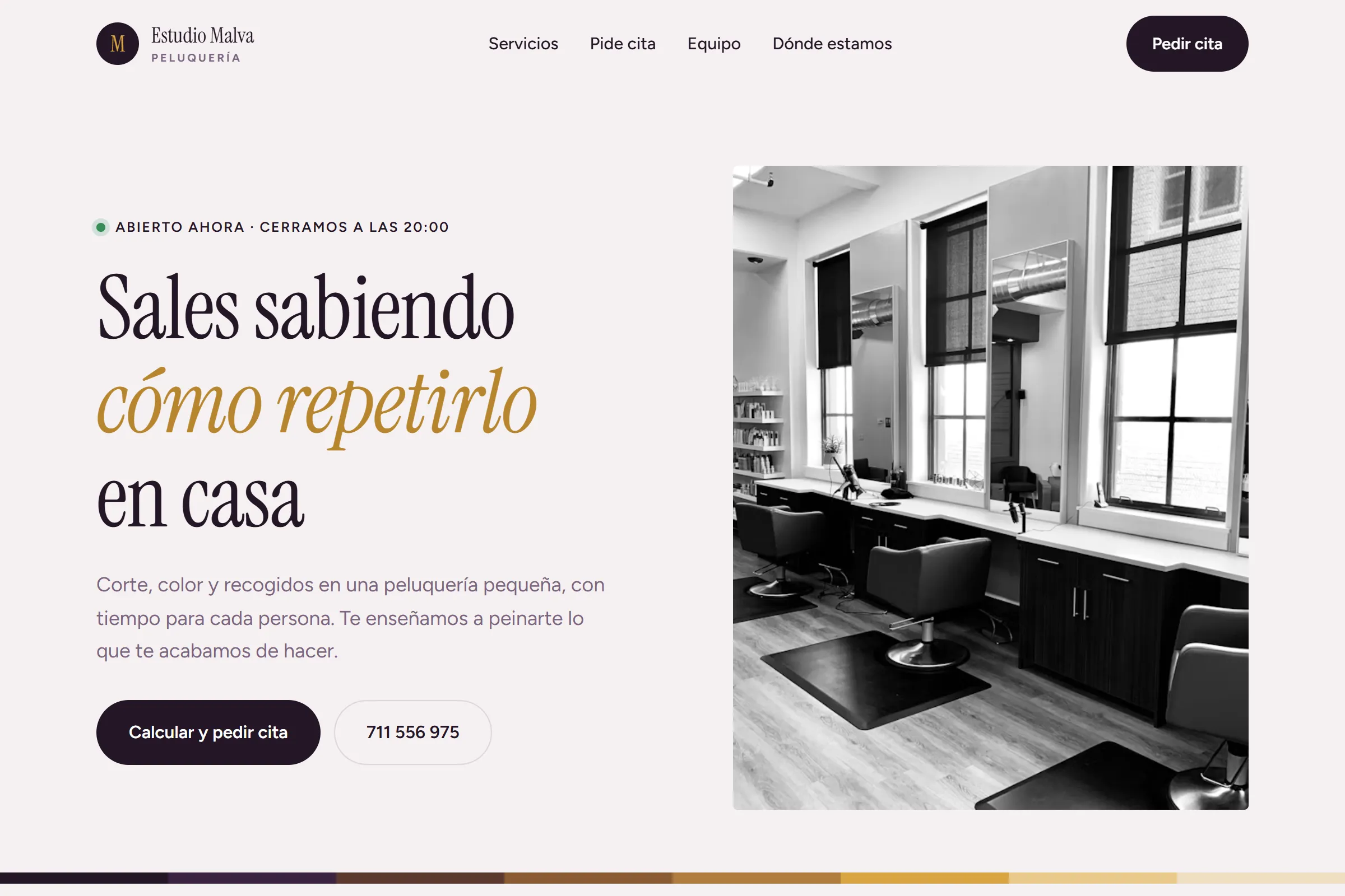 Captura de la web de Malva Peluquería en Barcelona